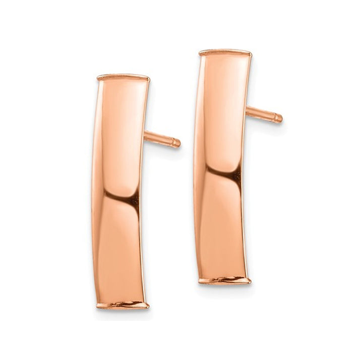 14K Rose Pink Gold Drop Flat Curved Stick Post Earrings Image 3