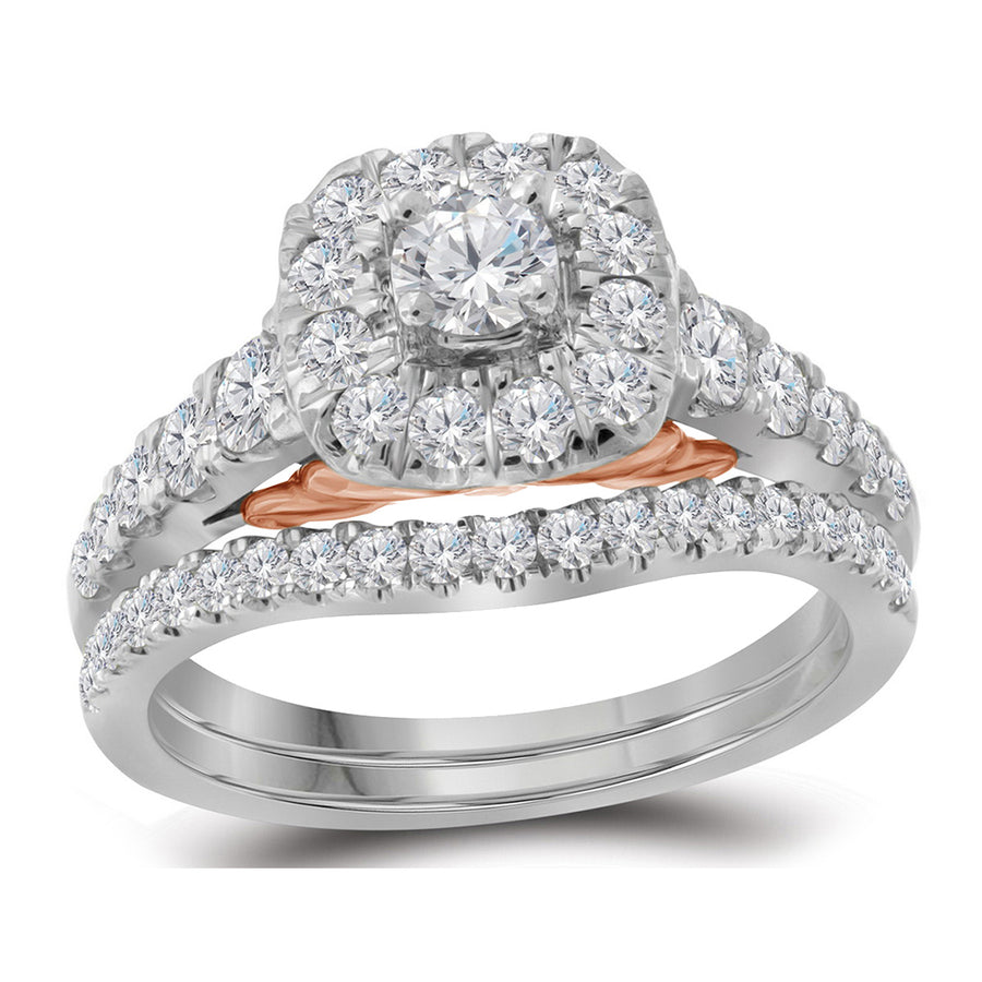 9/10 Carat (H-II1) Halo Diamond Engagement Ring Bridal Wedding Set in 14K White Gold Image 1
