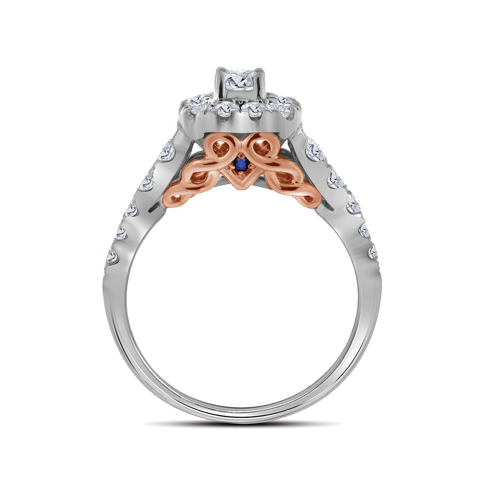 9/10 Carat (H-II1) Halo Diamond Engagement Ring Bridal Wedding Set in 14K White Gold Image 2