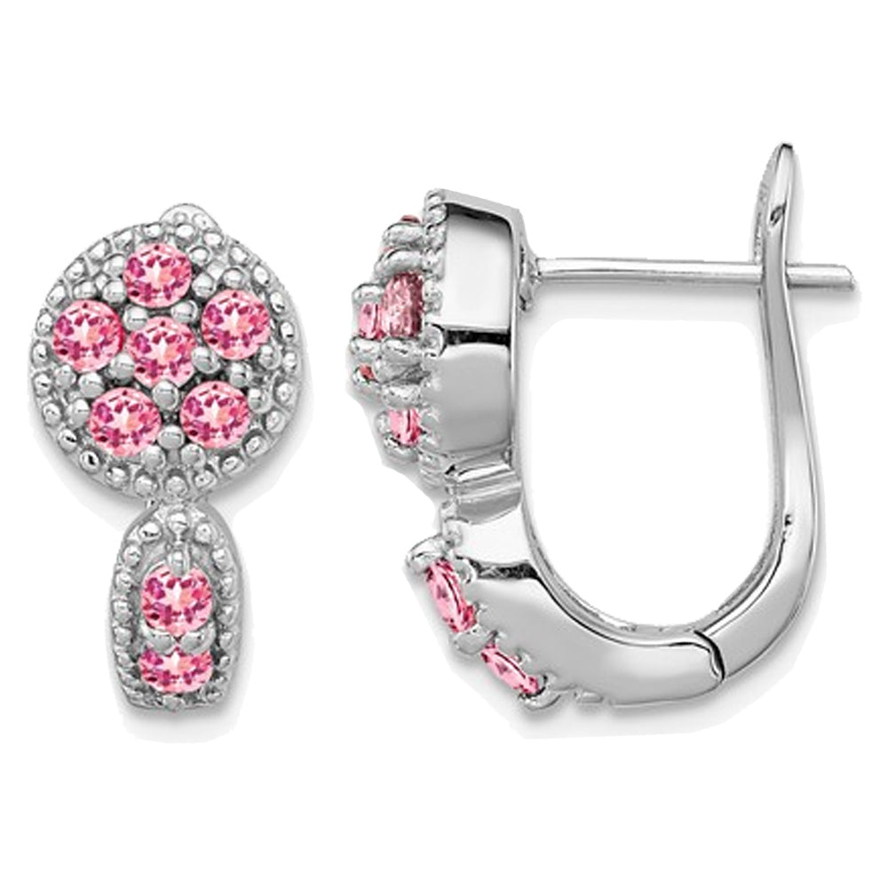 2/5 Carat (ctw) Pink Tourmaline Hoop Earrings in Sterling Silver Image 1