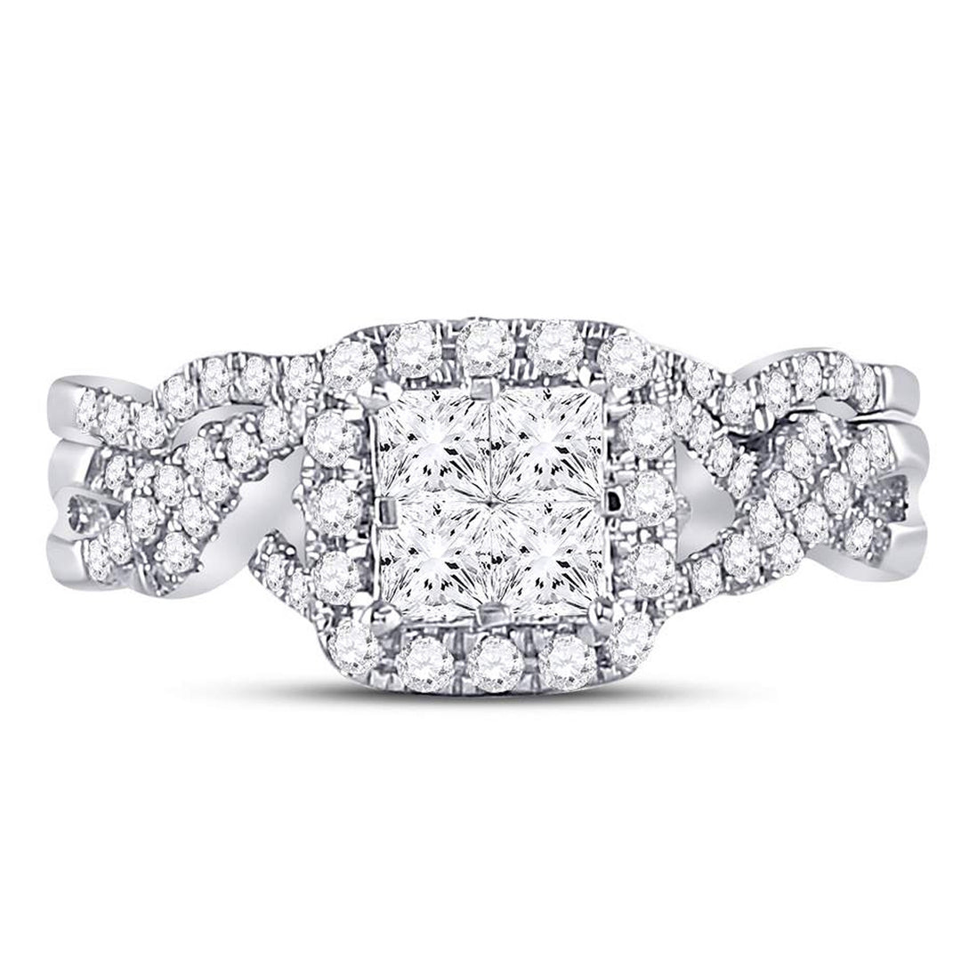 1.00 Carat (Color H-II1-I2) Princess Cut Diamond Engagement Ring Bridal Wedding Set in 10K White Gold Image 3