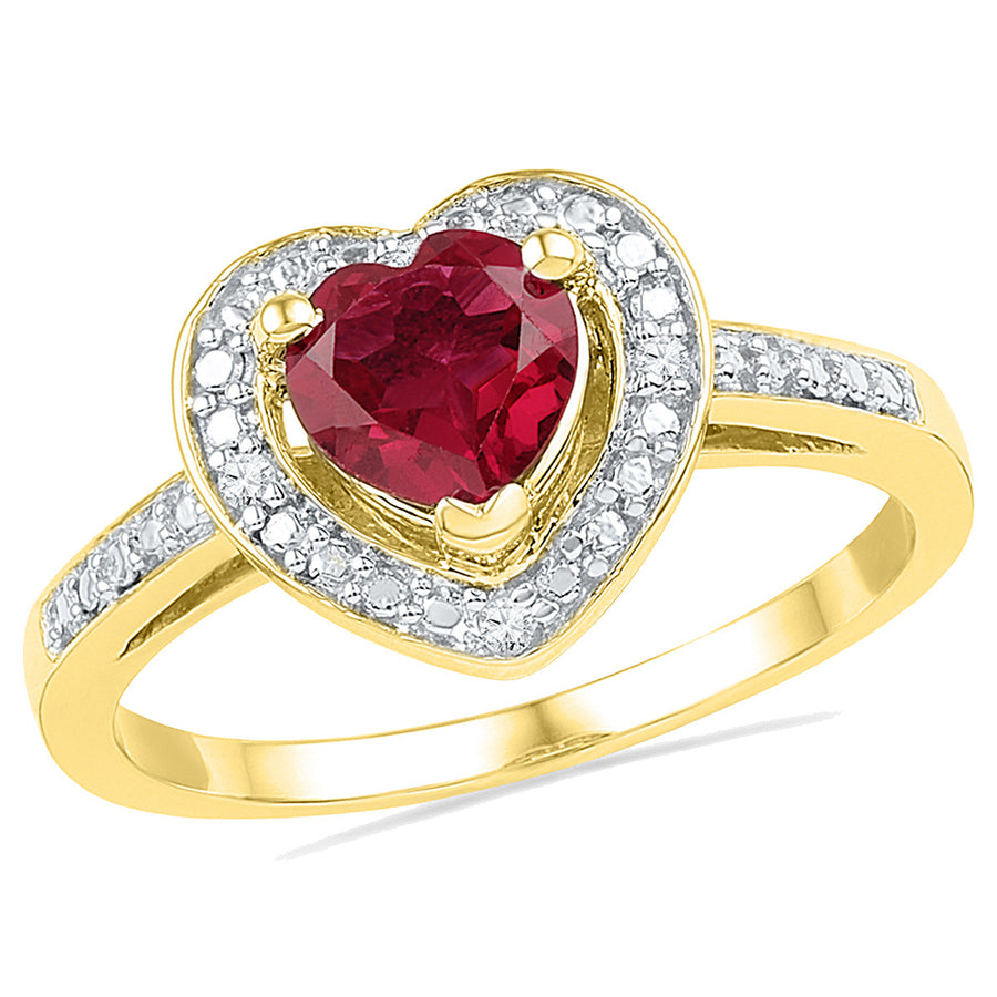 1.00 Carat (ctw) Lab-Created Ruby Heart Ring in 10K Yellow Gold Image 1
