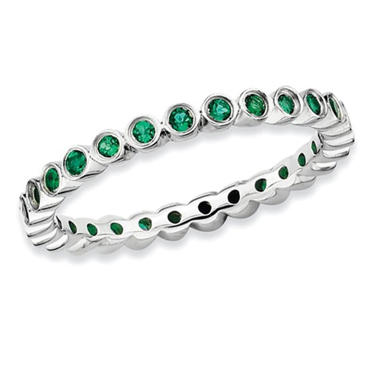 Created Green Emerald Eternity Ring 2/5 Carat (ctw) in Sterling Silver Image 1