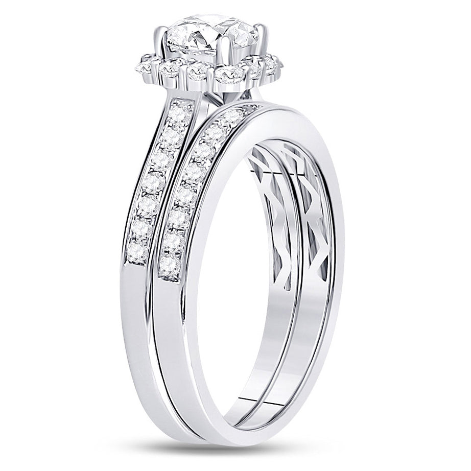 1.25 Carat (ctw G-H I1) Princess-Cut Halo Diamond Engagement Ring Bridal Wedding Set in 14K White Gold Image 3