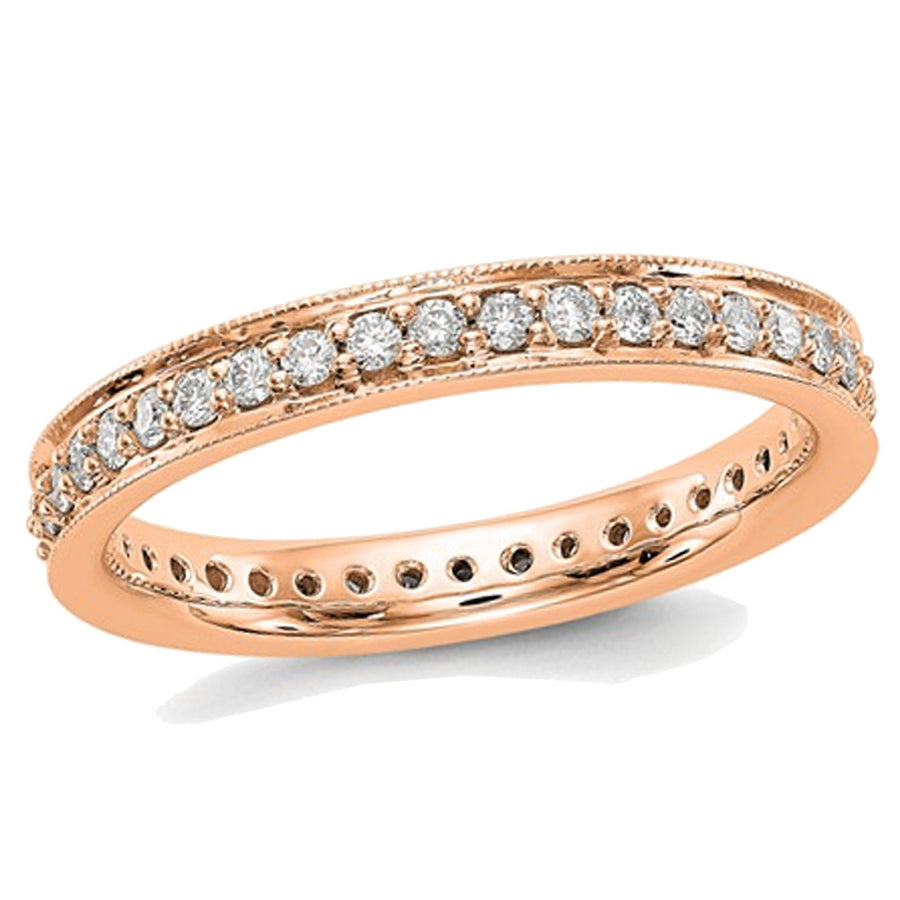 1/2 Carat (ctw Color H-I I1-I2) Ladies 14K Rose Pink Gold Diamond Eternity Wedding Band Ring Image 1