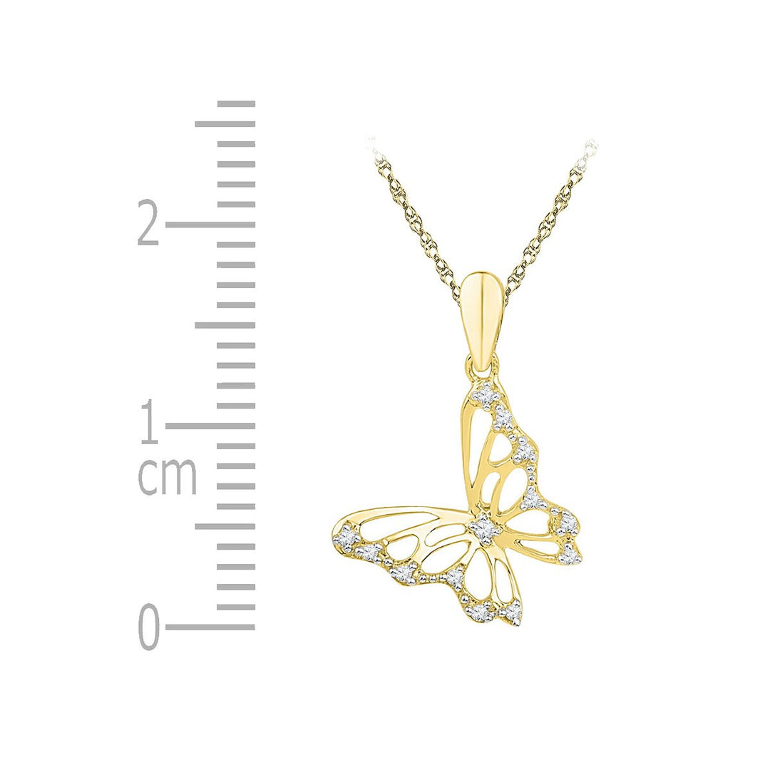 10K Yellow Gold Butterfly Charm Pendant Necklace 1/12 Carat (ctw) Accent Diamond with Chain Image 2