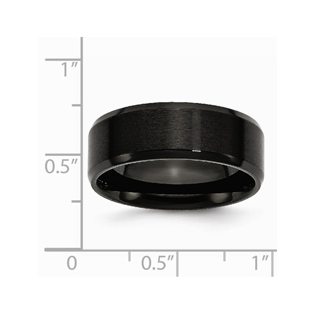 Mens Black Plated Stainless Steel 8mm Beveled Edge Wedding Band Image 2