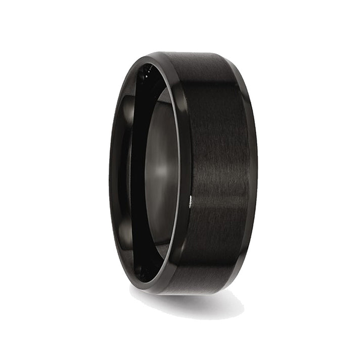 Mens Black Plated Stainless Steel 8mm Beveled Edge Wedding Band Image 3