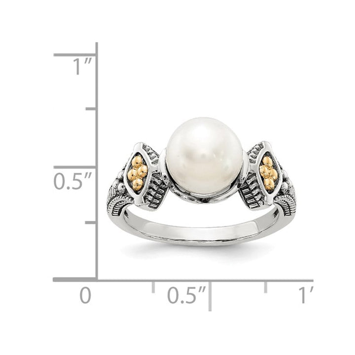 Freshwater Cultured White Pearl Ring 8mm in Sterling Silver with 14K Gold Accents Image 3