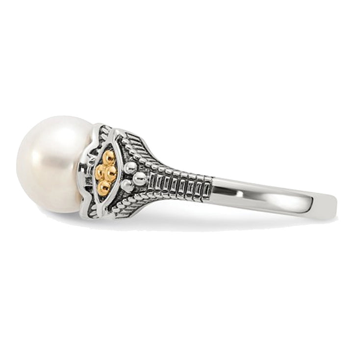 Freshwater Cultured White Pearl Ring 8mm in Sterling Silver with 14K Gold Accents Image 4