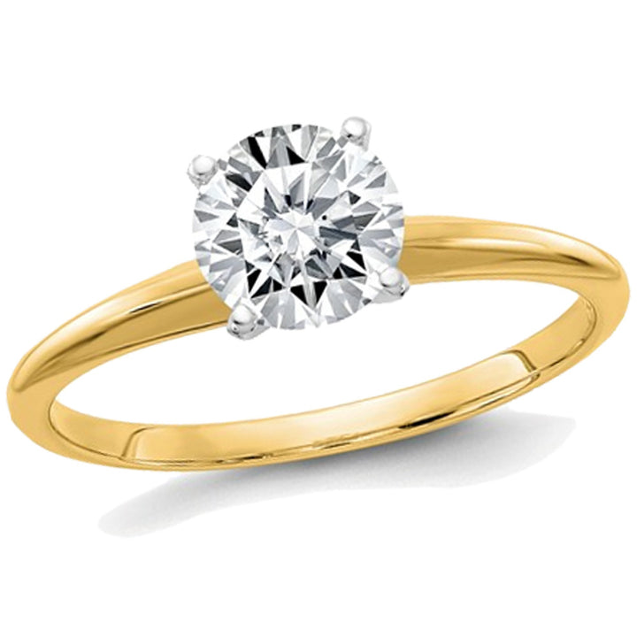 1.0 Carat (1.10 Ct.look) Synthetic Moissanite Solitaire Engagement Ring in 14K Yellow Gold Image 1