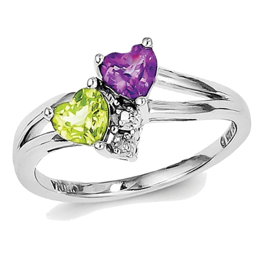 7/10 Carat (ctw) Amethyst and Peridot Heart Ring in Sterling Silver Image 1