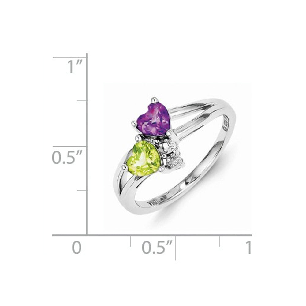 7/10 Carat (ctw) Amethyst and Peridot Heart Ring in Sterling Silver Image 2