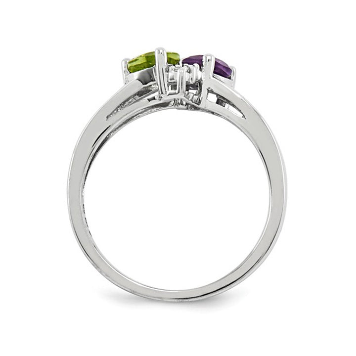 7/10 Carat (ctw) Amethyst and Peridot Heart Ring in Sterling Silver Image 4
