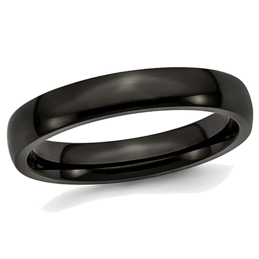 Mens or Ladies Black Plated Stainless Steel 4mm Plated Wedding Band Ring Image 1