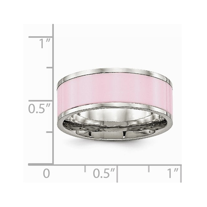 Ladies Pink Ceramic and Stainless Steel 7.5mm Polished Band Ring Image 2