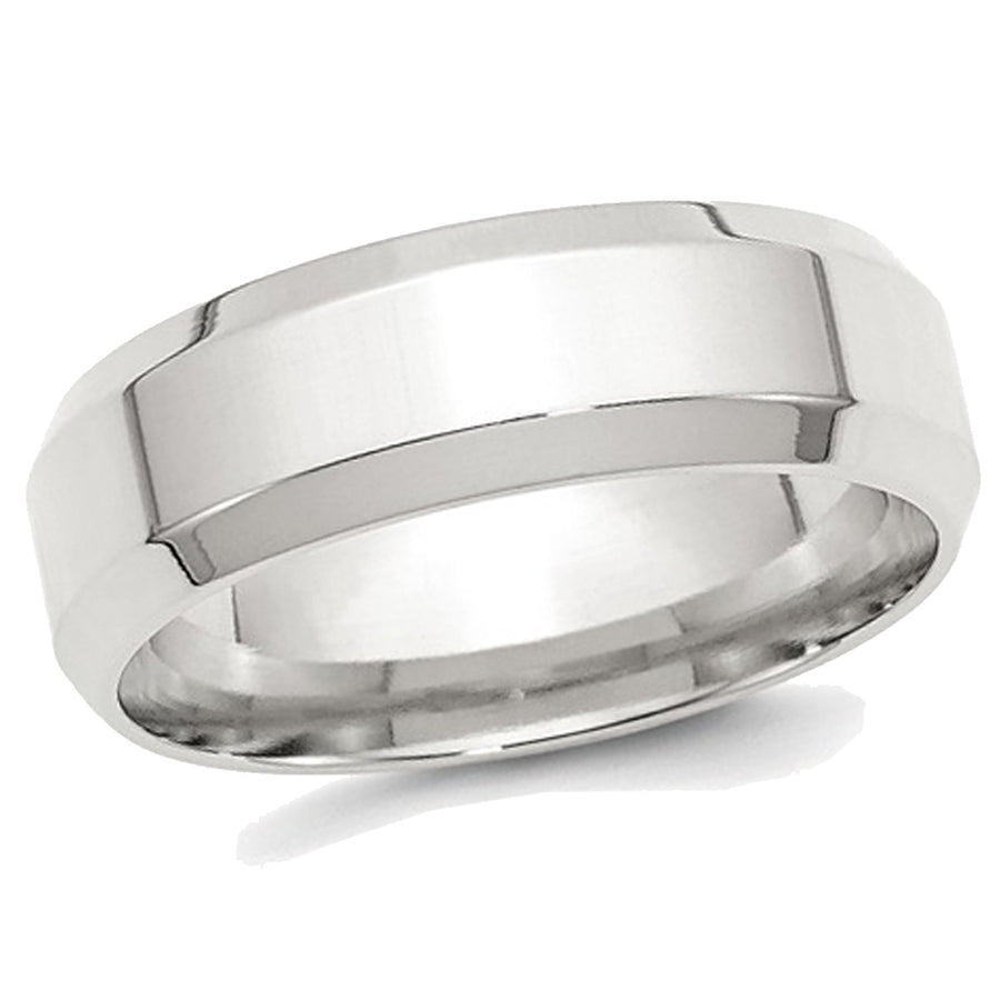 Mens Sterling Silver 7mm Bevel Edge Wedding Band Ring Image 1