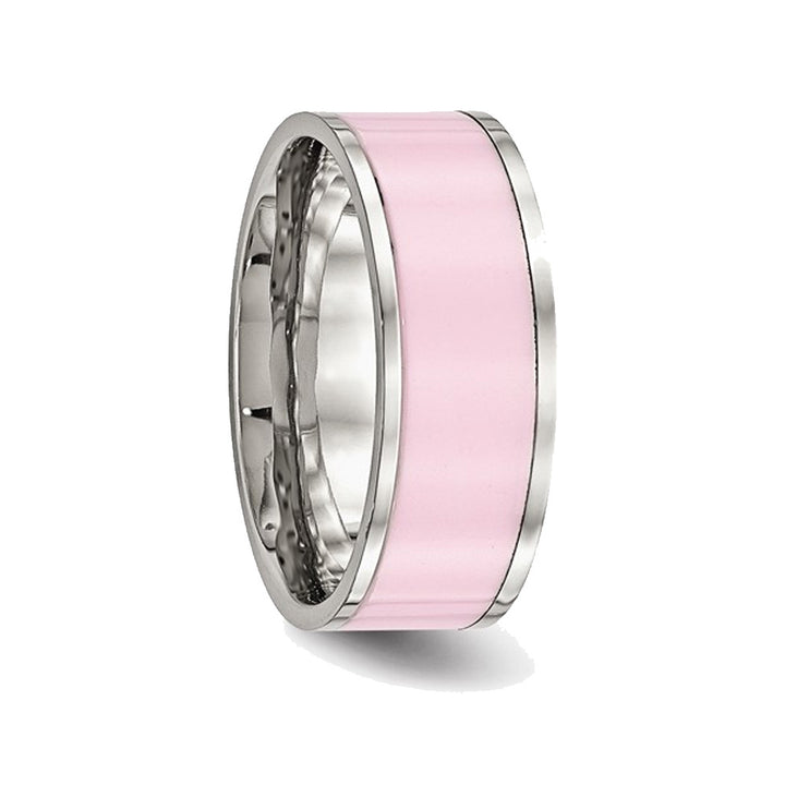 Ladies Pink Ceramic and Stainless Steel 7.5mm Polished Band Ring Image 3