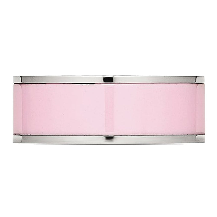 Ladies Pink Ceramic and Stainless Steel 7.5mm Polished Band Ring Image 4