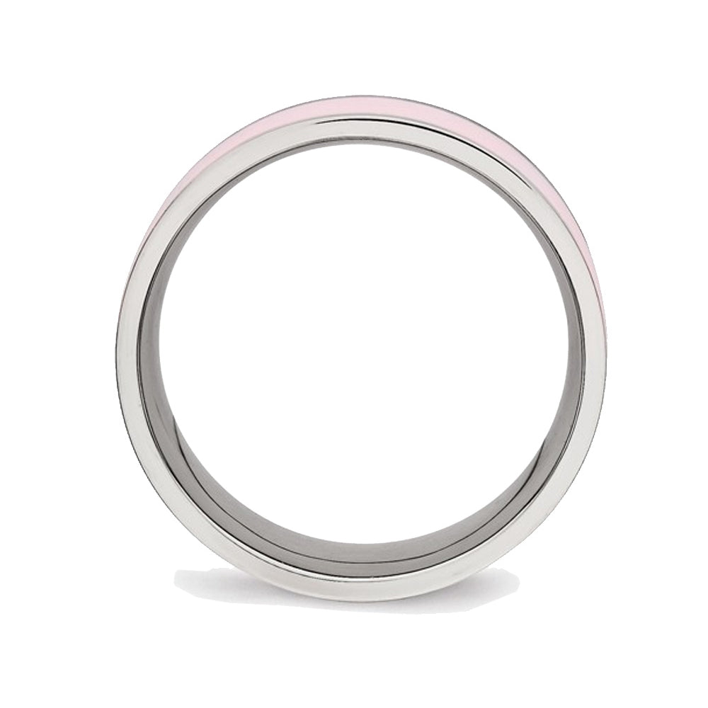 Ladies Pink Ceramic and Stainless Steel 7.5mm Polished Band Ring Image 4