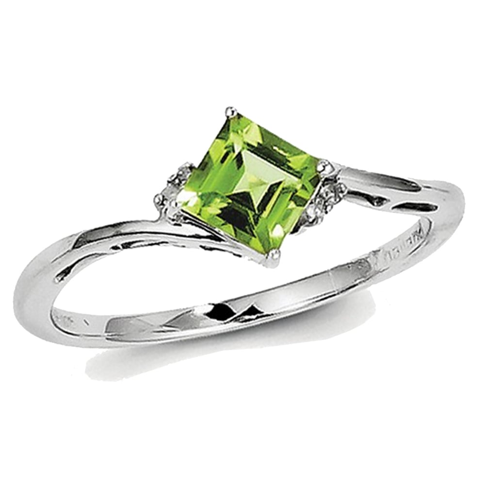 Solitaire Princess Cut Natural Peridot Ring 0.60 Carat (ctw) in Sterling Silver Image 4