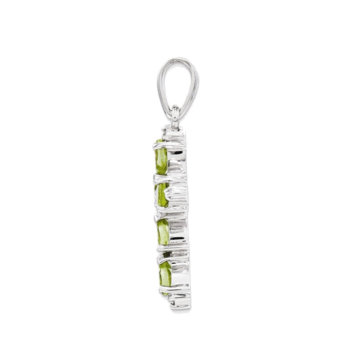 4/5 Carat (ctw) Natural Peridot Cross Pendant Necklace in Sterling Silver with Chain Image 2