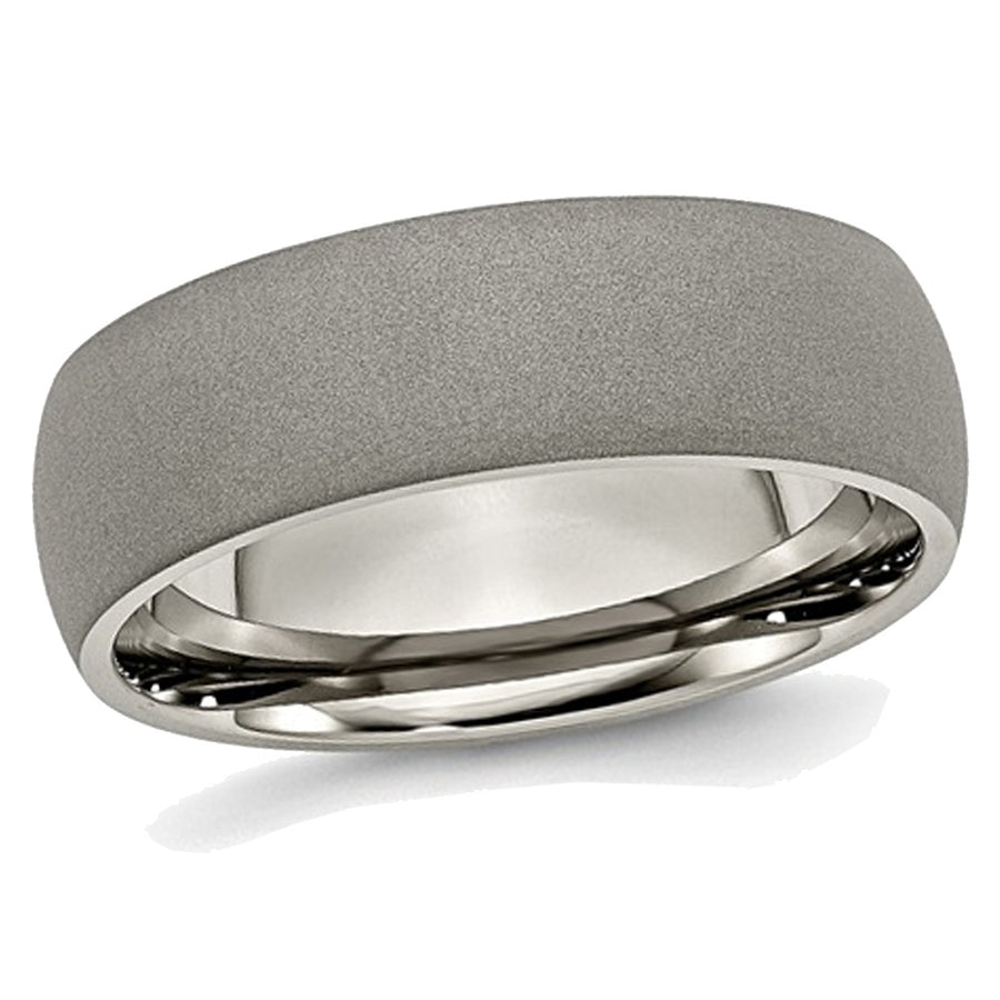 Mens Titanium 7mm Stone Finish Wedding Band Ring Image 1