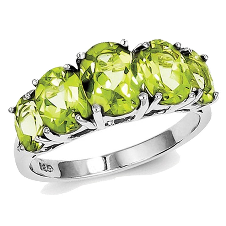 4.00 Carat (ctw) Five-Stone Peridot Ring in Sterling Silver Image 4