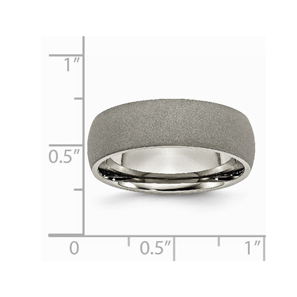 Mens Titanium 7mm Stone Finish Wedding Band Ring Image 2