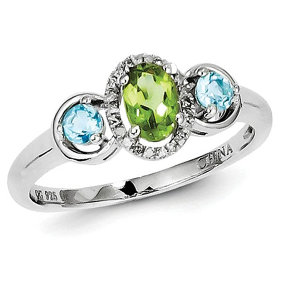 1/2 Carat (ctw) Peridot and Blue Topaz Ring in Sterling Silver Image 1