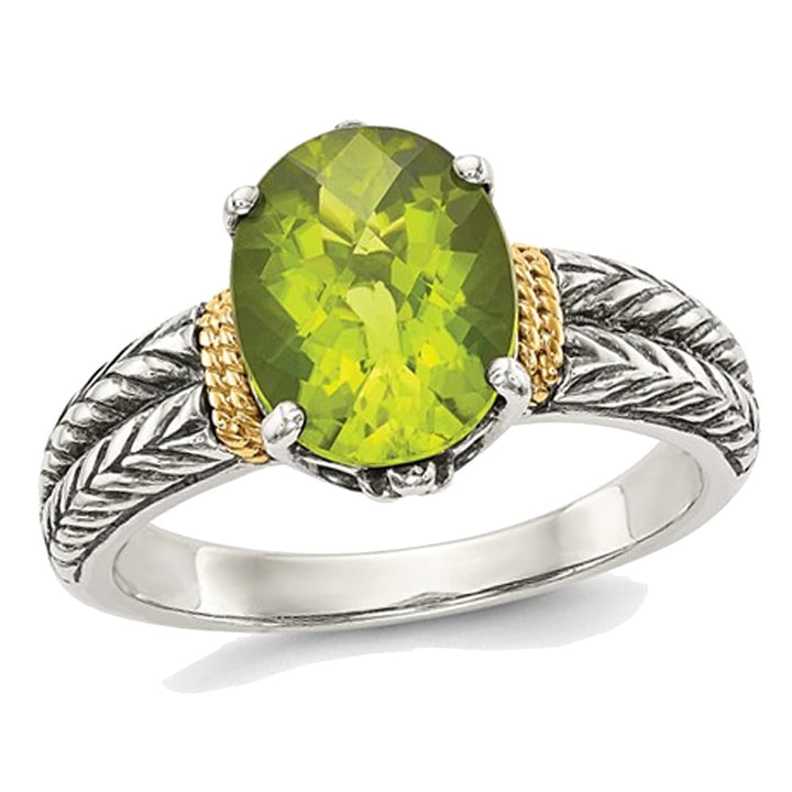 Ladies Natural Peridot Ring in Sterling Silver with 14K Gold Accents Image 1