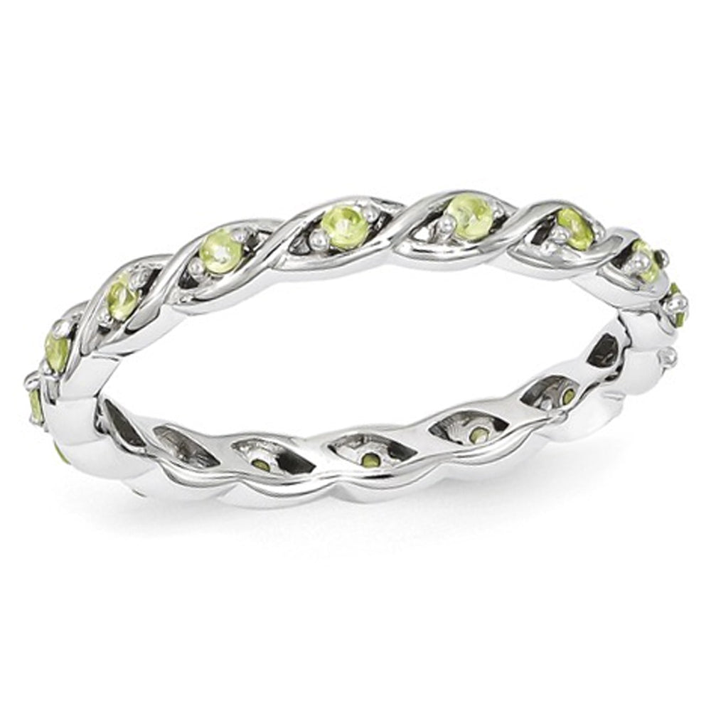 Natural Green Peridot 1/4 Carat (ctw) Eternity Twist Band Ring in Sterling Silver Image 1