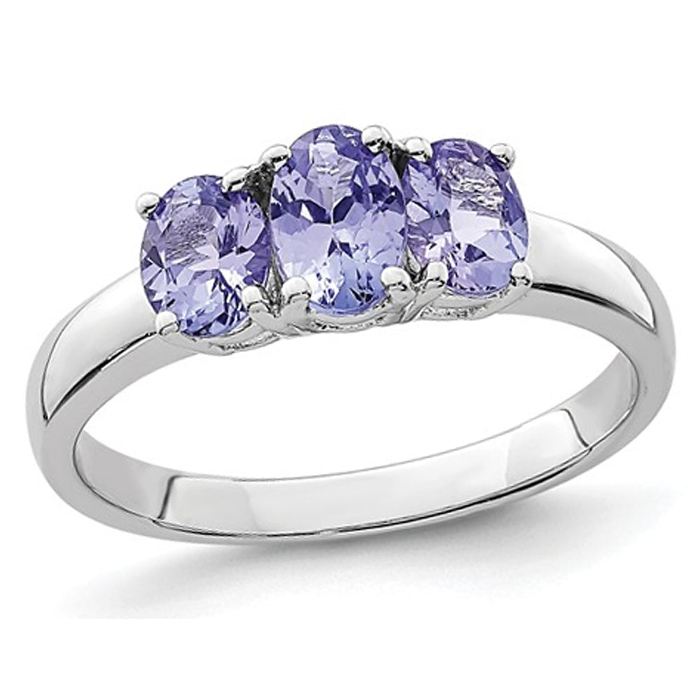 1.15 Carat (ctw) Three Stone Tanzanite Ring in Sterling Silver Image 1