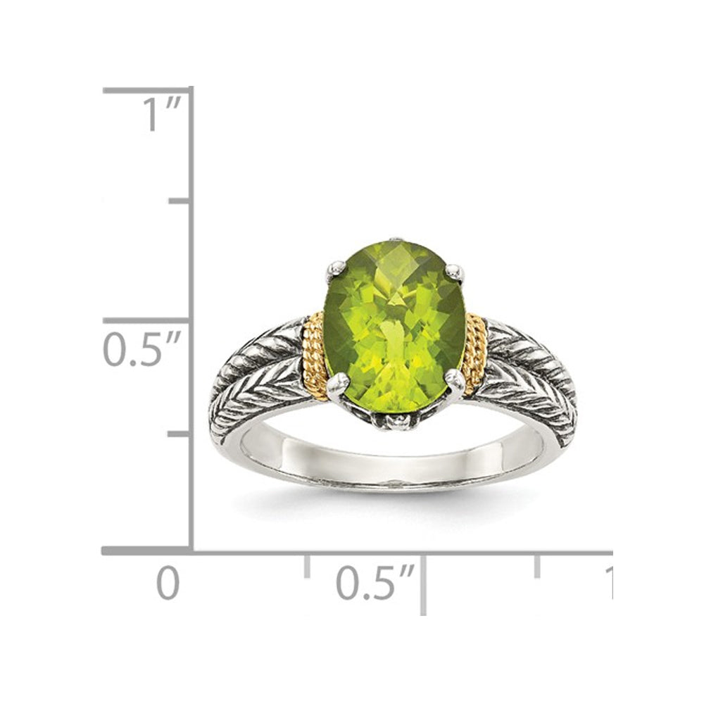 Ladies Natural Peridot Ring in Sterling Silver with 14K Gold Accents Image 3