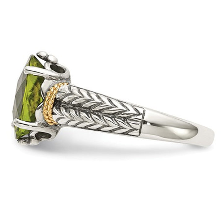 Ladies Natural Peridot Ring in Sterling Silver with 14K Gold Accents Image 4