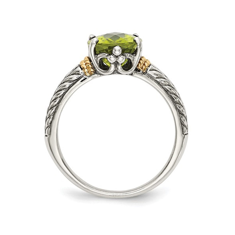 Ladies Natural Peridot Ring in Sterling Silver with 14K Gold Accents Image 4