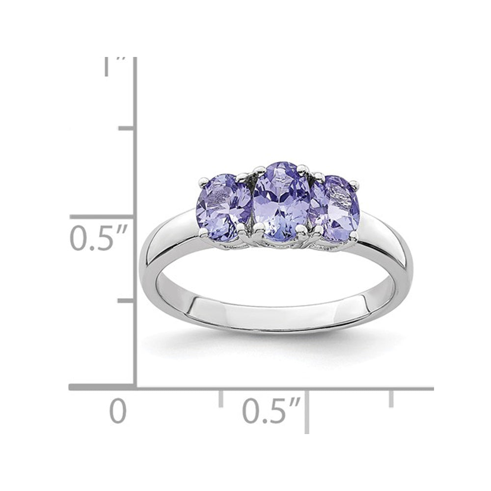 1.15 Carat (ctw) Three Stone Tanzanite Ring in Sterling Silver Image 2