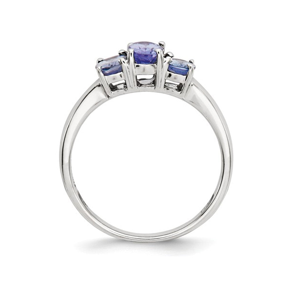 1.15 Carat (ctw) Three Stone Tanzanite Ring in Sterling Silver Image 3