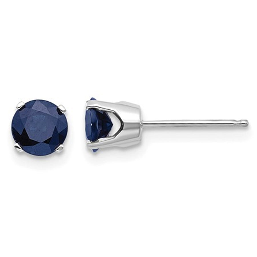 1.40 Carat (ctw) Solitaire Blue Sapphire Post Earrings 5mm in 14K White Gold Image 1