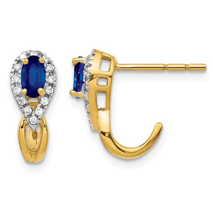 7/10 Carat (ctw) Natural Blue Sapphire Earrings in 14K Yellow Gold with Accent Diamonds Image 1