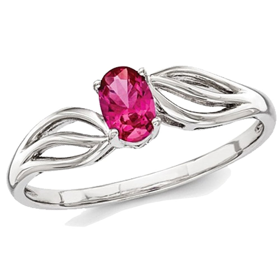 1/2 Carat (ctw) Lab-Created Ruby Ring in Rhodium Plated Sterling Silver Image 1