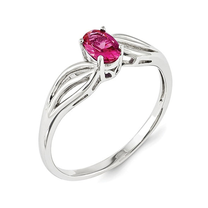 1/2 Carat (ctw) Lab-Created Ruby Ring in Rhodium Plated Sterling Silver Image 2