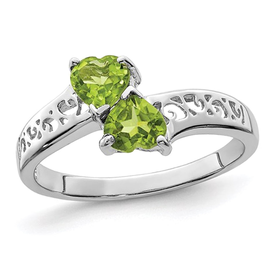 1.00 Carat (ctw) Peridot Heart Promise Ring in Sterling Silver Image 1