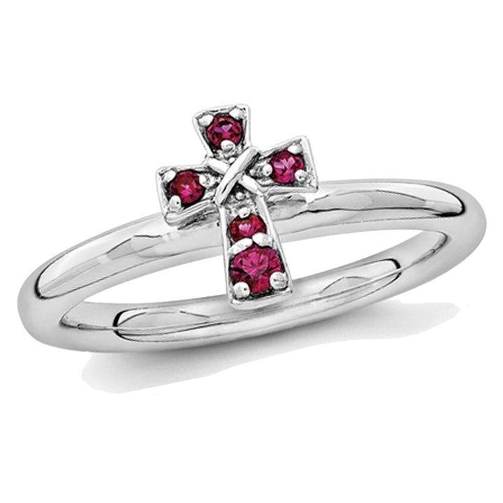 Lab Created Ruby Cross Ring 1/8 Carat (ctw) in Sterling Silver Image 1