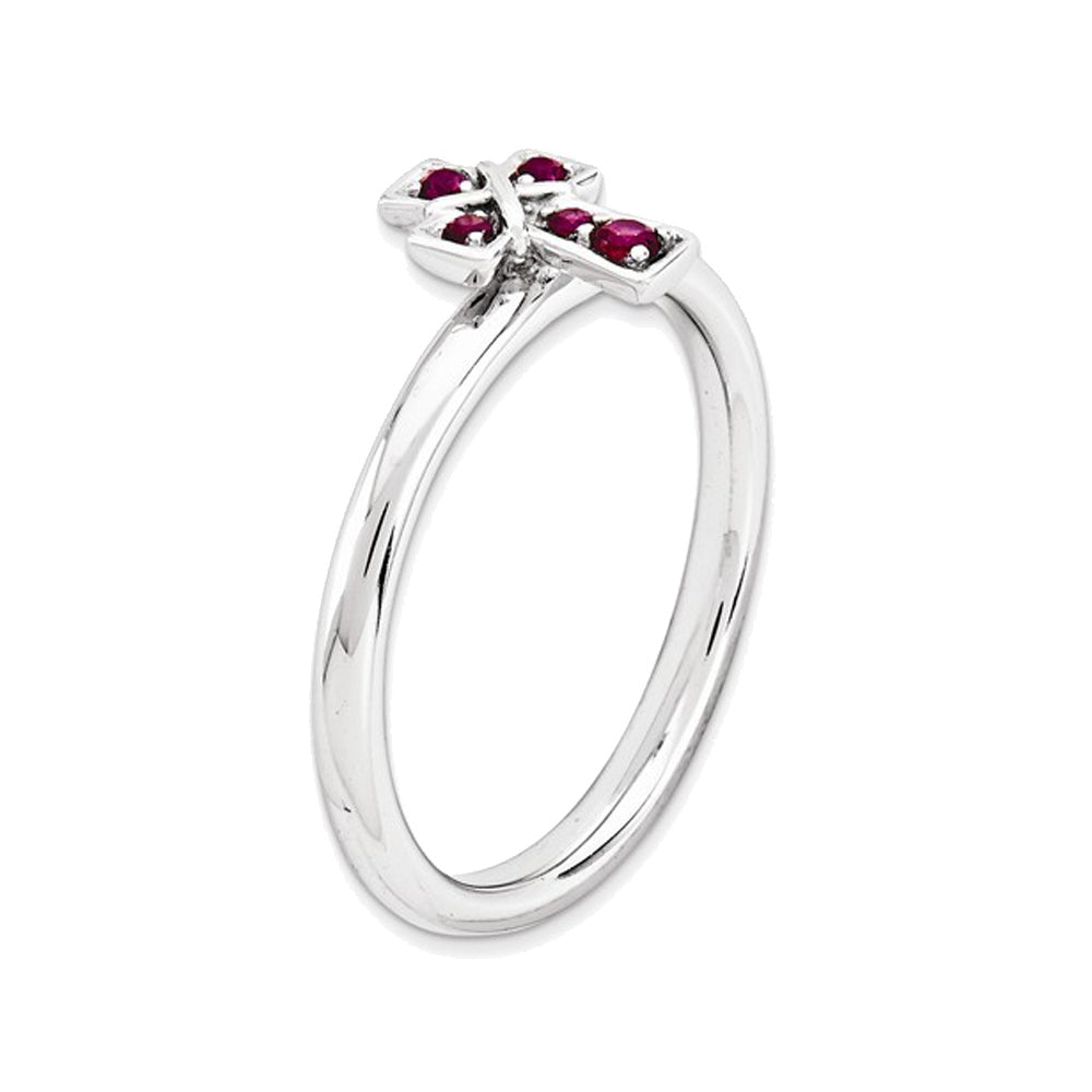 Lab Created Ruby Cross Ring 1/8 Carat (ctw) in Sterling Silver Image 3