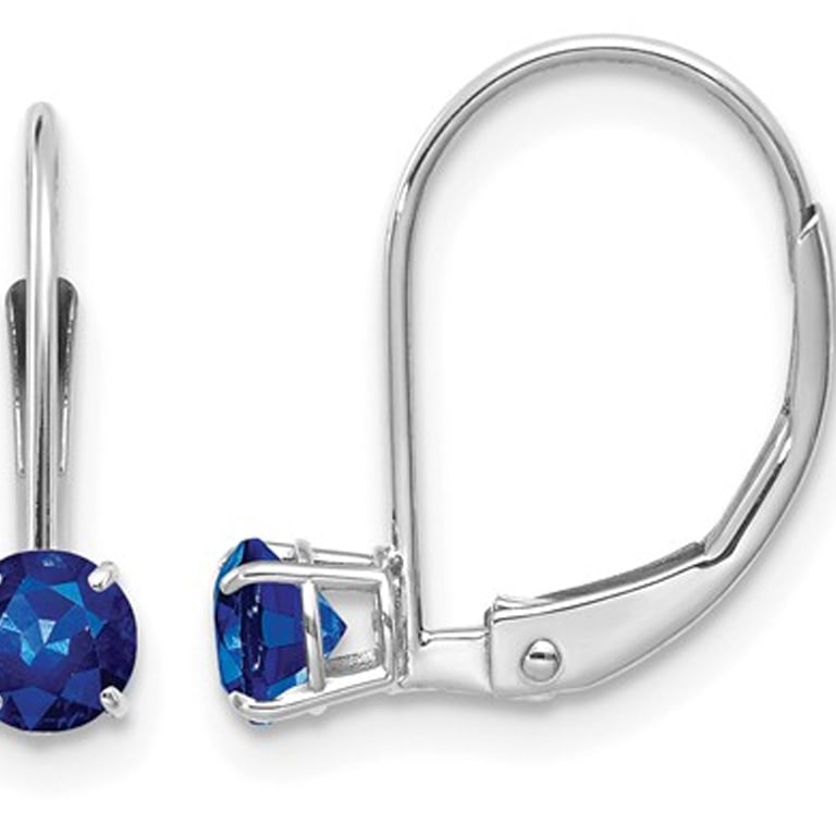 3/4 Carat (ctw) Natural Blue Sapphire 4mm Leverback Hoop Earrings in 14K White Gold Image 1