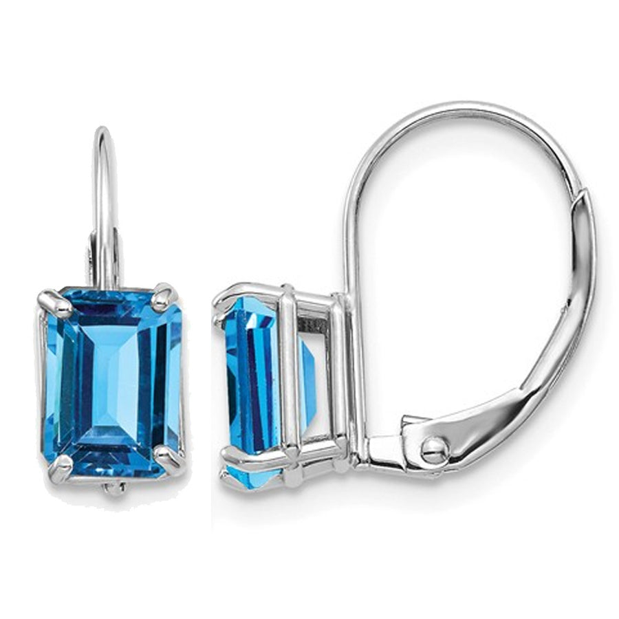 2.50 Carat (ctw) Natural Blue Topaz Leverback Earrings in 14K White Gold Image 1