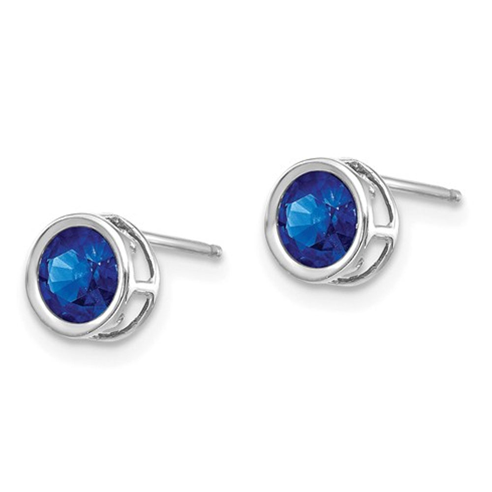 1.40 Carat (ctw) Natural Blue Sapphire Post Earrings 5mm in 14K White Gold Image 3