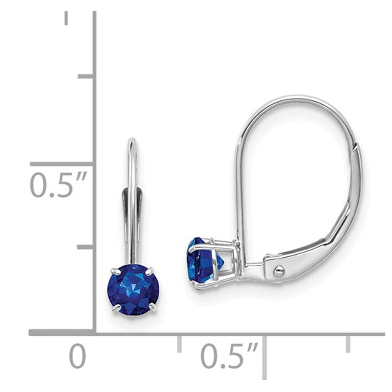 3/4 Carat (ctw) Natural Blue Sapphire 4mm Leverback Hoop Earrings in 14K White Gold Image 2