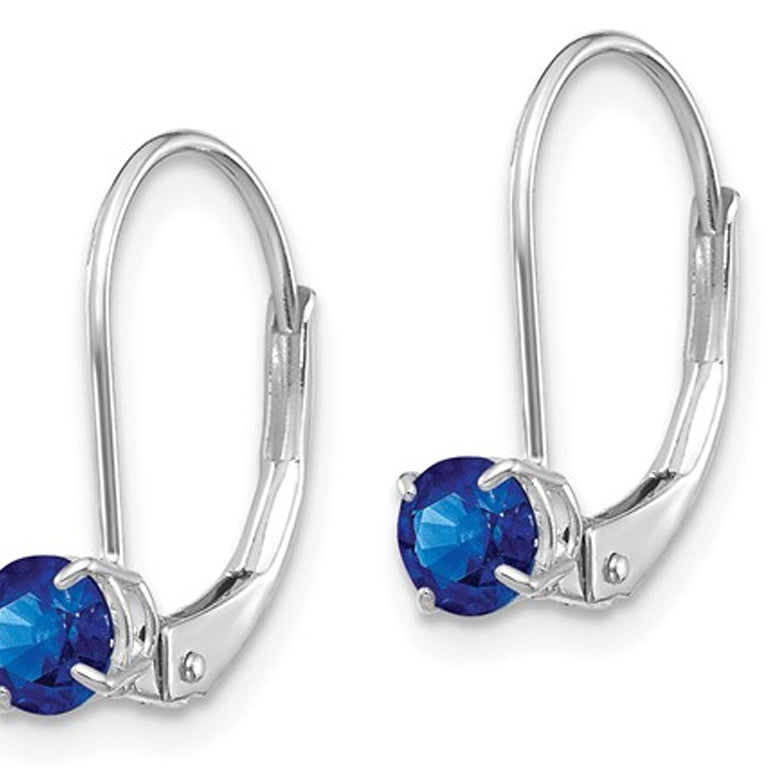 3/4 Carat (ctw) Natural Blue Sapphire 4mm Leverback Hoop Earrings in 14K White Gold Image 3